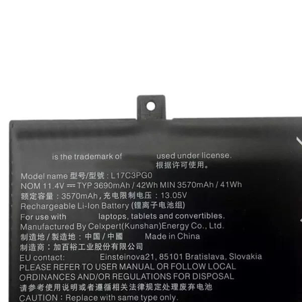 ⁦بطارية الكمبيوتر المحمول LENOVO L17C3PG0,5B10Q38232⁩ - الصورة ⁦3⁩