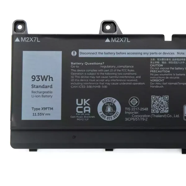 ⁦بطارية الكمبيوتر المحمول DELL X9FTM⁩ - الصورة ⁦3⁩