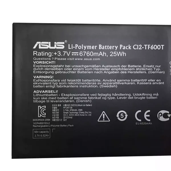 ⁦بطارية الجهاز اللوحي ASUS C12-TF600T,VivoTab RT TF600T TF600TG⁩ - الصورة ⁦3⁩