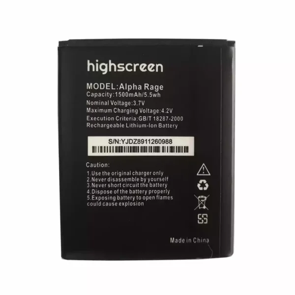 بطارية الهاتف الذكي ينطبق على Highscreen Alpha Rage
