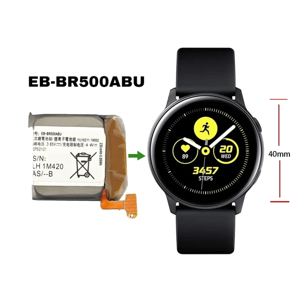 ⁦بطارية بديلة EB-BR500ABU ينطبق على Samsung Galaxy Watch Active(40mm) SM-R500⁩ - الصورة ⁦4⁩