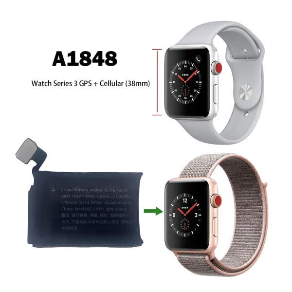⁦بطارية بديلة A1848 ينطبق على Apple Watch Series 3 GPS + Cellular (38mm)⁩ - الصورة ⁦4⁩