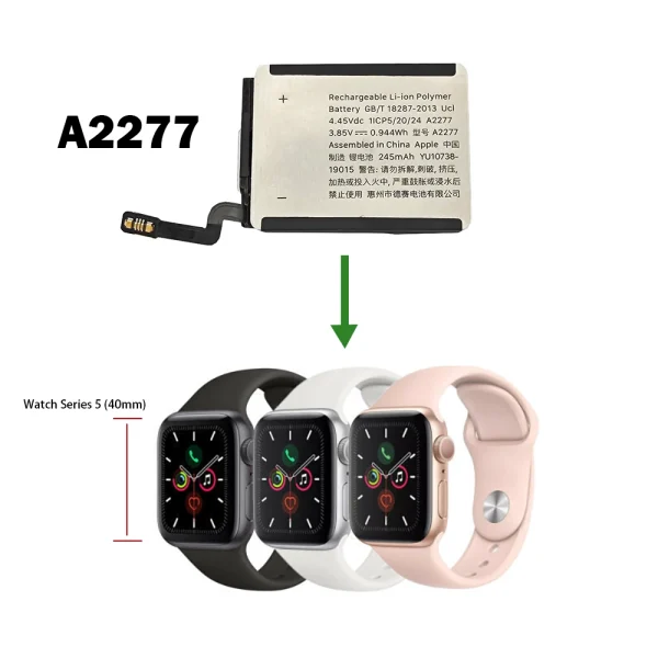 ⁦بطارية بديلة A2277 ينطبق على Apple Watch Series 5 (40mm),Apple Watch SE 2020 (40mm),Apple Watch SE 2nd LTE 2022 (40mm)⁩ - الصورة ⁦4⁩