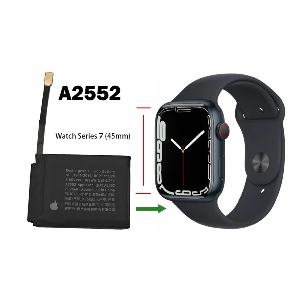 ⁦بطارية بديلة A2552 ينطبق على Apple Watch Series 7 (45mm) A2474 A2477 A2478⁩ - الصورة ⁦4⁩