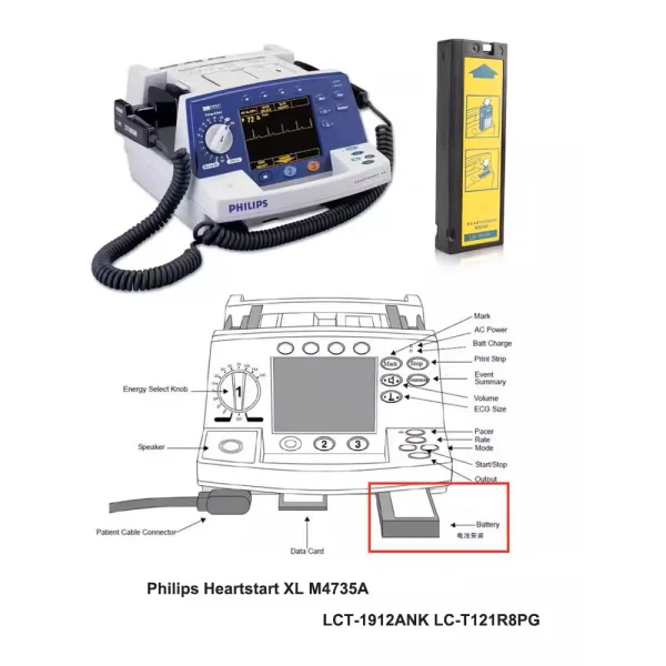 ⁦بطارية بديلة لـ Philips Heartstart M4735A M3516A LCT-1912ANK LC-T121R8PG⁩ - الصورة ⁦4⁩
