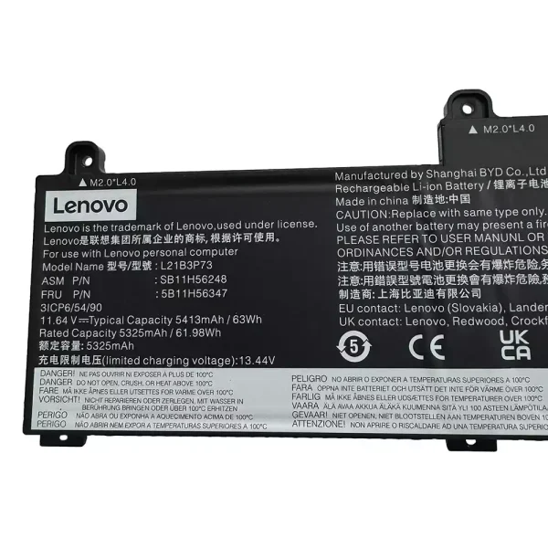 ⁦بطارية الكمبيوتر المحمول LENOVO L21B3P73 SB10W52010 5B10W51909⁩ - الصورة ⁦3⁩