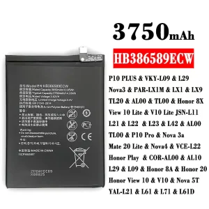 بطارية الهاتف الذكي HB386589ECW  ينطبق على HUAWEI P10 PLUS /Nova3 / Honor 8X / View 10 Lite / P10 Pro / Nova 3a / Mate 20 Lite / Nova4 / Honor 8A / Honor 20 / Honor View 10 / Nova 5T